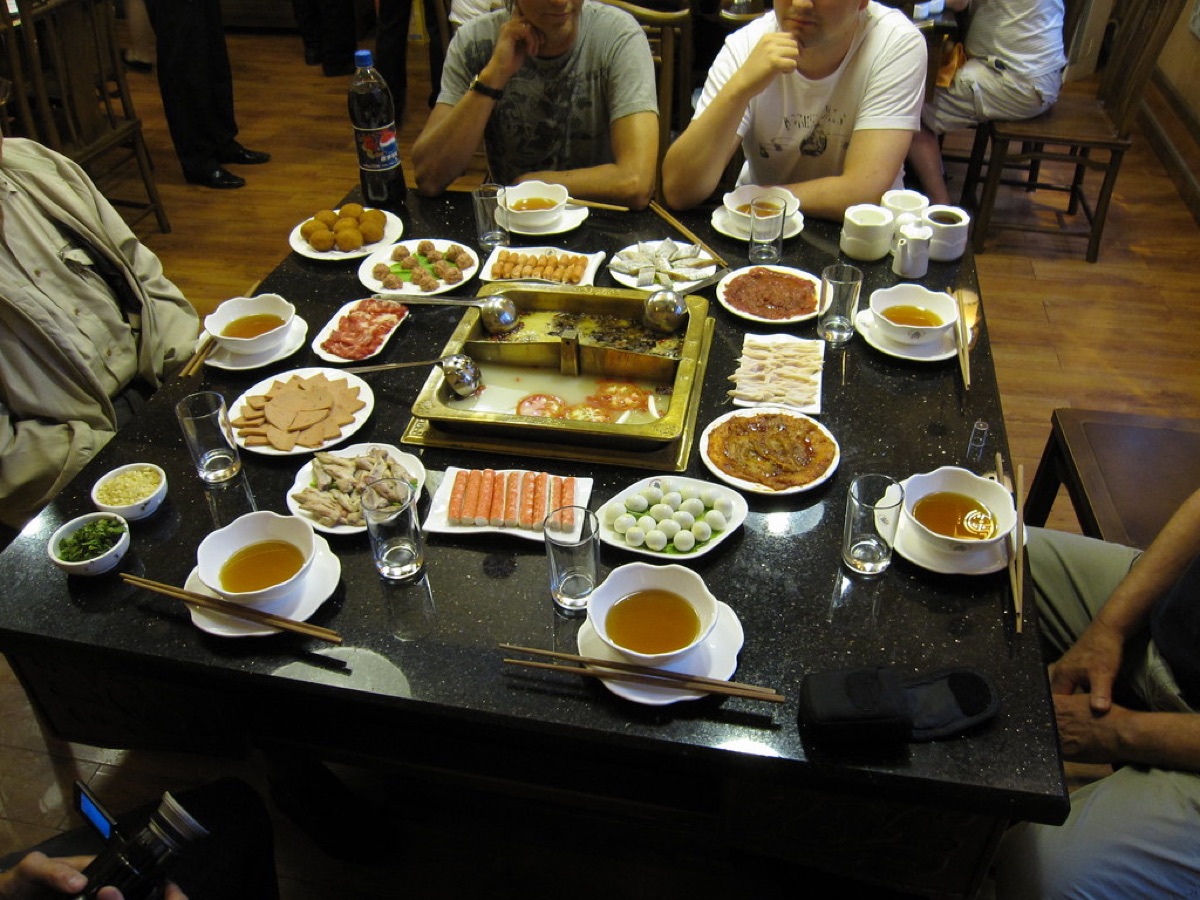 Spicy Sichuan hot pot with red chili peppers