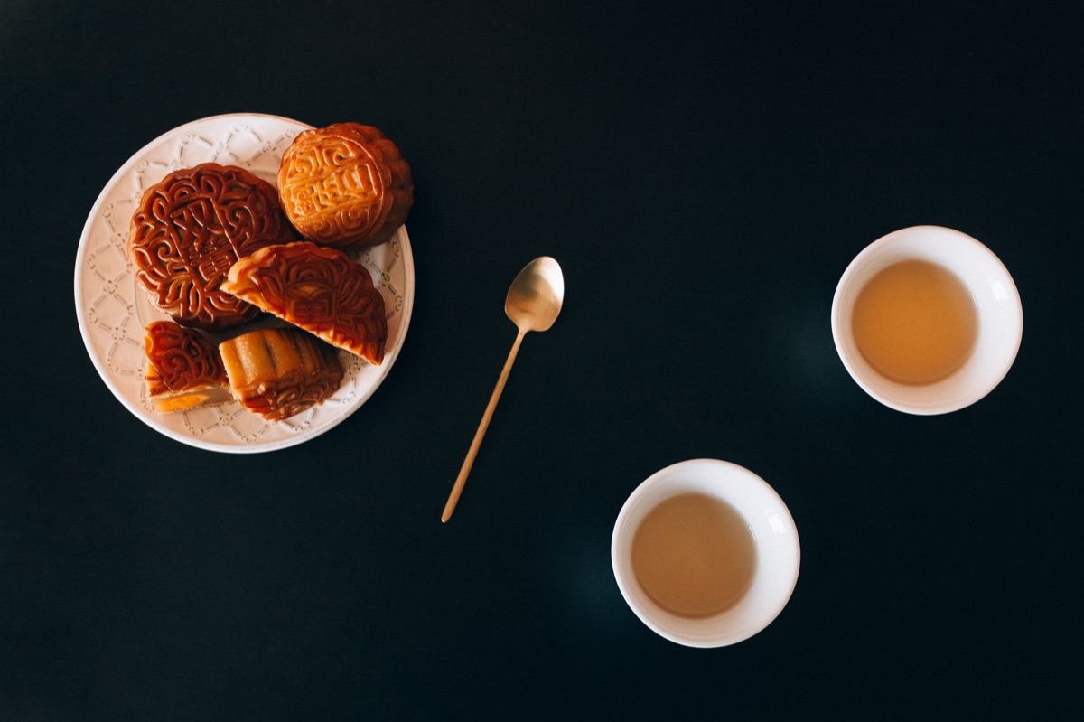 Traditional chinese tea ceremony with dessert