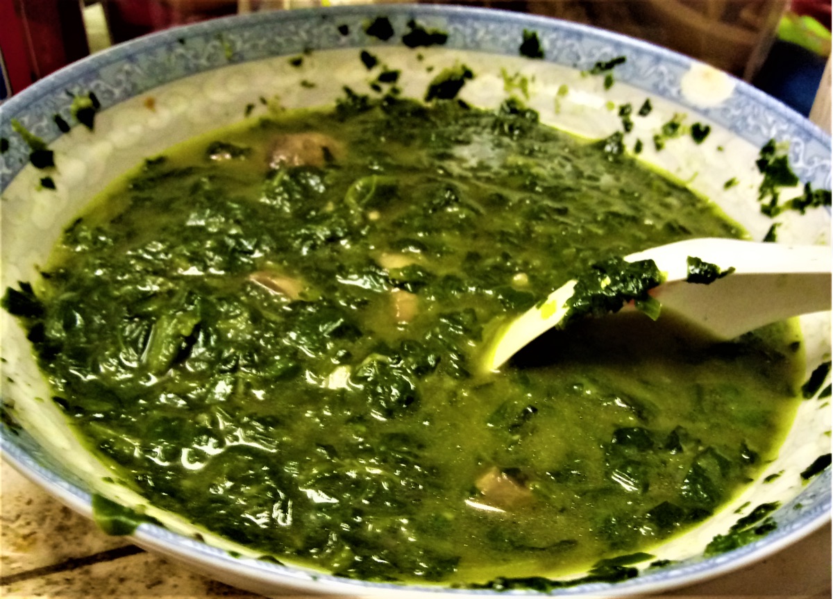 Chinese soup bowl with ingredients