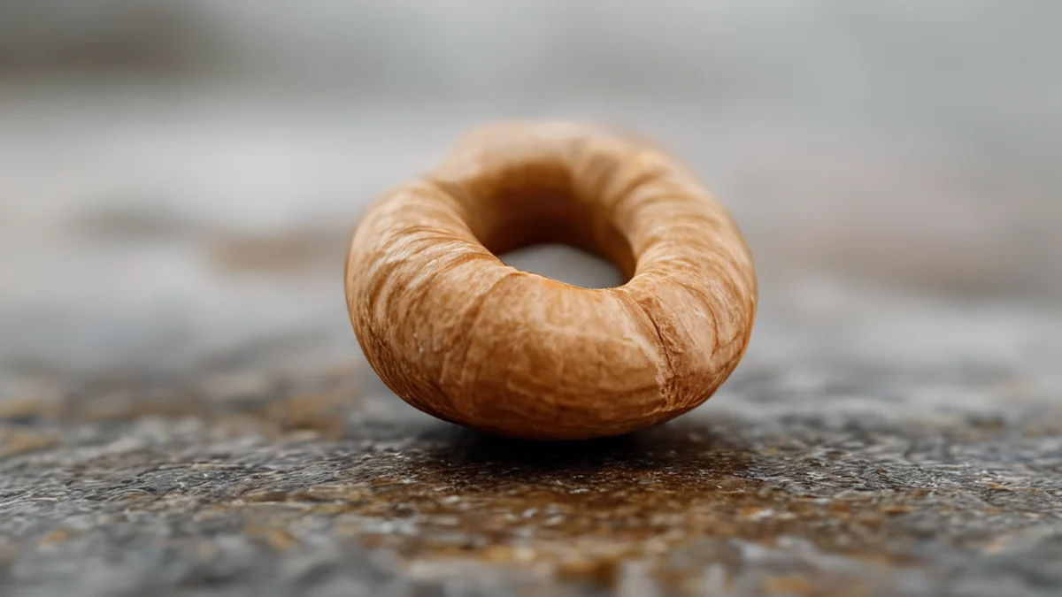 単一のキャシューナット、茶色で皺だらけで、石の表面に薄い焦点の場面で、曇り空の明るさの中で、写実的な、鋭い焦点、高い詳細度