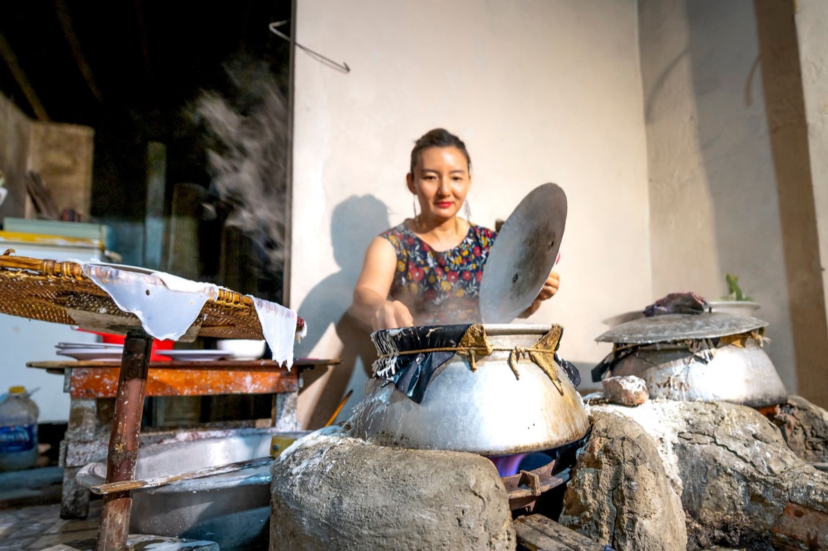 Ethnic minority cooking utensils in traditional Chinese kitchen