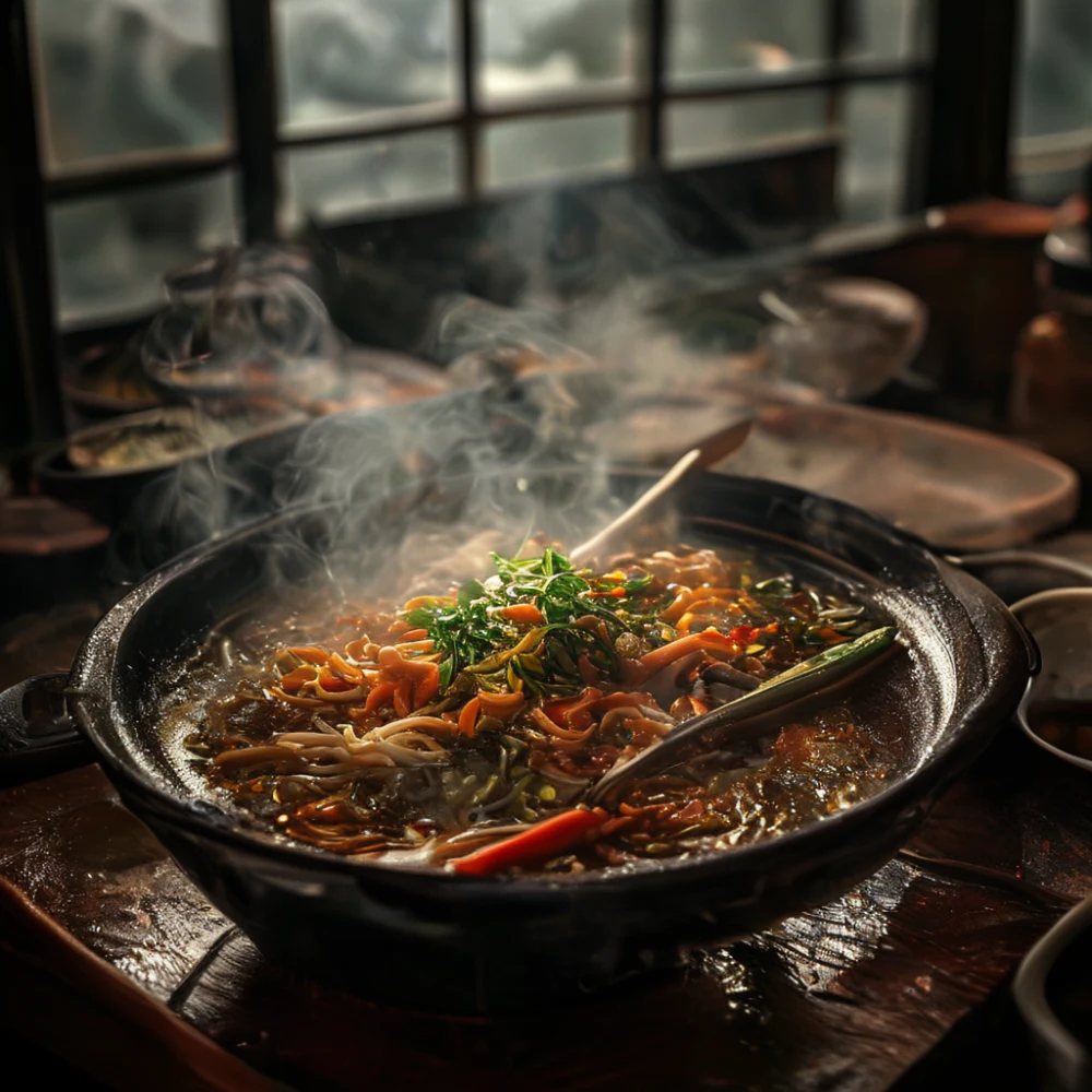 Una famiglia coreana tradizionale che prepara tteokbokki